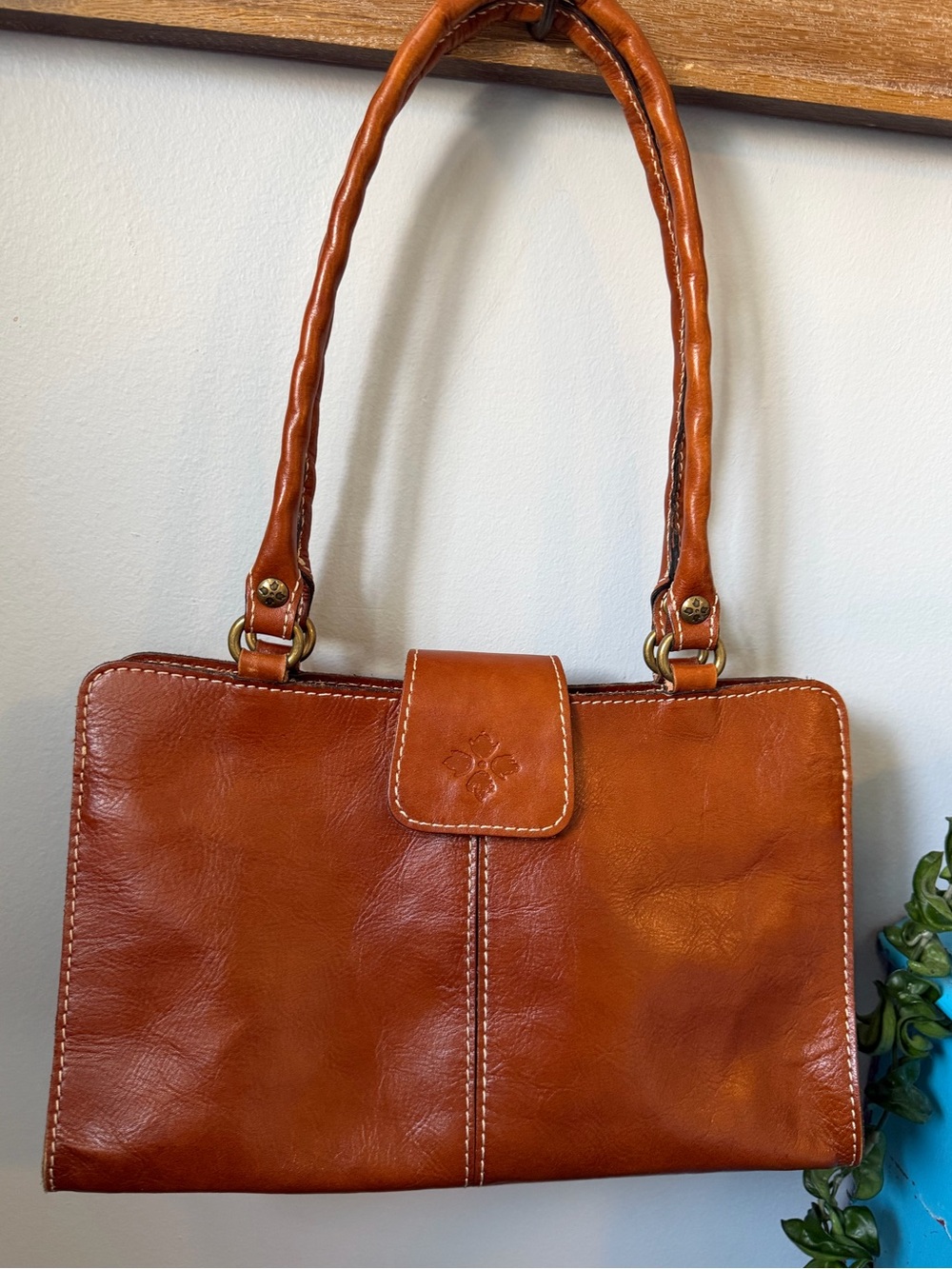 Patricia Nash Heritage Rienzo Cognac Italian Leather Satchel Shoulder Bag Purse